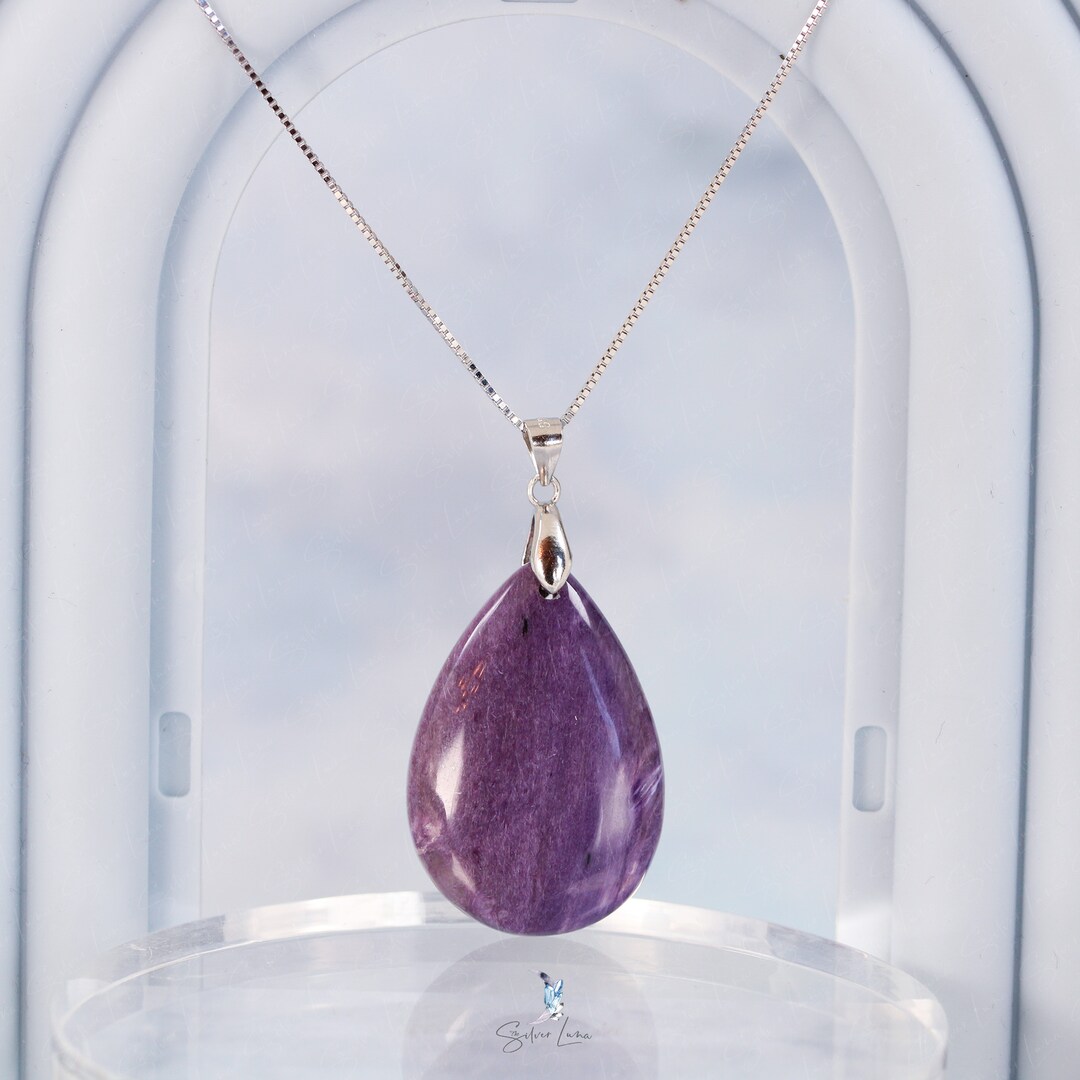 Sterling Silver Amethyst & Charoite Teardrop Pendants Sterling Silver Amethyst & Charoite Teardrop Pendants